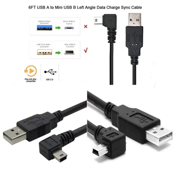 Mini USB B Tipo 5pin Vyrų Kairėn, Dešinėn 90 Laipsnių Kampu USB 2.0 Male Duomenų Kabelis