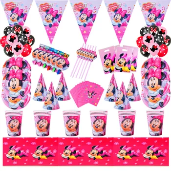 Minnie Mouse Temą Šalies Reikmenys Vienkartiniai Indai Nustatyti Taurės Plokštė Balionas Baby Shower Vaikams Gimtadienio Mergaičių Mėgstamiausia Apdaila