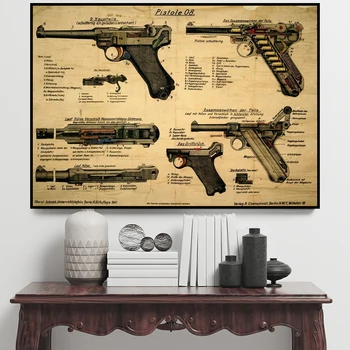 Modernus Projektas Ginklą Plakatai Luger pistoletas. pasilinksmink Patentų Diagramos Meno Tapybos Drobės Plakatai ir Spausdina Sienos Menas Nuotraukas, Namų Dekoro Dovana