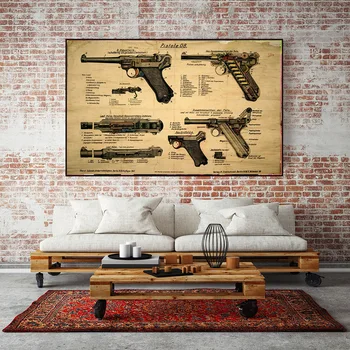 Modernus Projektas Ginklą Plakatai Luger pistoletas. pasilinksmink Patentų Diagramos Meno Tapybos Drobės Plakatai ir Spausdina Sienos Menas Nuotraukas, Namų Dekoro Dovana