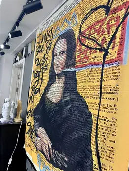 Mona Lisa Grafiti Gobelenas Sienos Kabo Bohemijos Paplūdimio Kilimėlis Poliesteris, Antklodė, Jogos Kilimėlis Namų Miegamajame Meno Carpet95x73/150x100