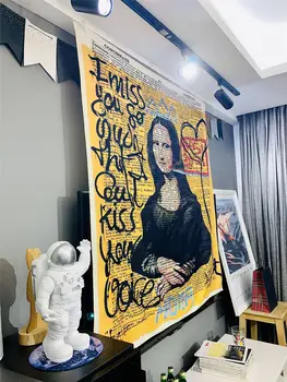 Mona Lisa Grafiti Gobelenas Sienos Kabo Bohemijos Paplūdimio Kilimėlis Poliesteris, Antklodė, Jogos Kilimėlis Namų Miegamajame Meno Carpet95x73/150x100