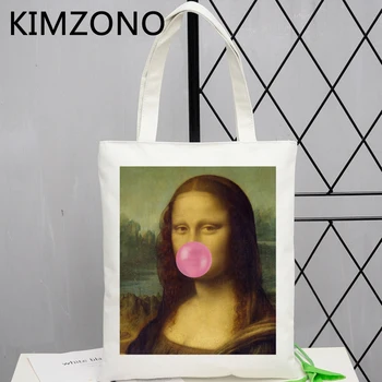 Mona Lisa pirkinių krepšys perdirbti maišelį bakalėjos daugkartinio naudojimo medvilnės shopper rankinė, krepšys audiniai sulankstomas bolsas ecologicas patraukti