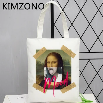 Mona Lisa pirkinių krepšys perdirbti maišelį bakalėjos daugkartinio naudojimo medvilnės shopper rankinė, krepšys audiniai sulankstomas bolsas ecologicas patraukti