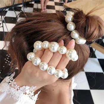 Moteris Big Pearl Plaukų Ryšius Mados Korėjos Stiliaus Hairband Scrunchies Merginos Plaukai Surišti Į Uodegą Turėtojai Gumos Juosta Plaukų Virvę, Plaukų Aksesuarai