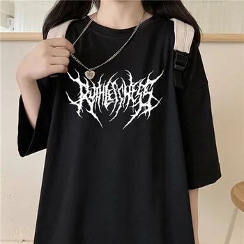 Moteriški marškinėliai korėjos medvilnės Juoda Negabaritinių dropshipping Hip-Hop Viršūnes harajuku derliaus estetinės gotikos grafinis punk drabužiai