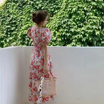 Moterų 2021 Elegantiškos Mados Gėlių Spausdinti Midi Suknelė Vintage Sluoksniuotos Rankovėmis Atsitiktinis Moterų Suknelės, Vestidos Mujer