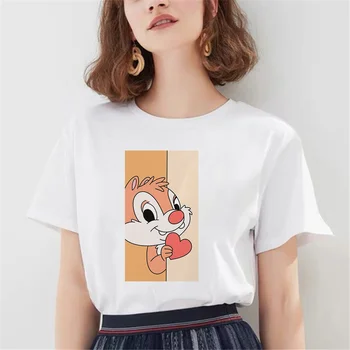 Moterų Disney Chip ir Dale T-shirts Moterų trumpomis Rankovėmis Tees Vasarą Prekės Roko Harajuku Drabužius Mergina Viršūnes Dropship