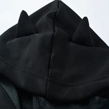 Moterų Kačių Ausų Hoodie Megztinis ilgomis Rankovėmis kryžiaus Gobtuvu Palaidinukė Mielas solid black, Gothic SweatshirtsStreetwear sudaderas