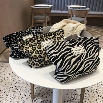 Moterų Leopard Kosmetikos Krepšys Drobės, Vandeniui Atsparus Užtrauktukas, Kad Iki Kelionės Krepšys Skalbimo Makiažas Organizatorius Grožio Atveju