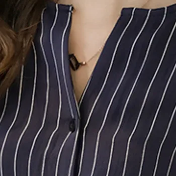 Moterų Marškiniai Nauji korėjos Prarasti V-Kaklo Mygtuką Dryžuotas Side-plyšio Anglija Trys Ketvirtį Rankovės Didelių Dydžių Moteriška Atsitiktinis Marškinėliai