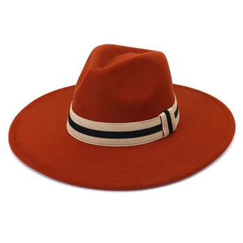 Moterų skrybėlės fedora didelis birm 9.5 cm, diržo juostos klasikinis oficialų suknelė veltiniai skrybėlės vyrai moterys geltona raudona rausva juoda vasarą, žiemą kepurės