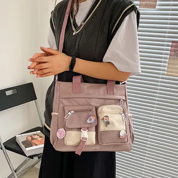 Multi-pocket Kawaii Moterys mokyklos maišą Mados Paprasta Japonijos kolegijos studentų pečių maišą nešti krepšius 
