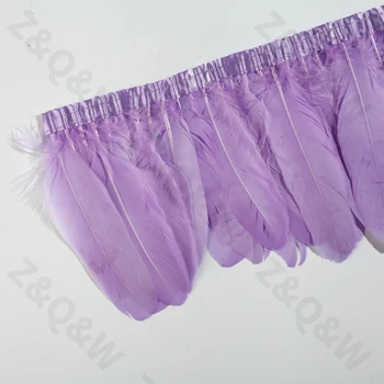 Natūralių žąsų plunksnų dažyti šviesiai violetinės į 2 metrų audinio juostelės 