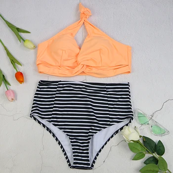 Nauja mergina bikini komplektas bikini maudymosi kostiumėliai maudymosi kostiumėlį moteris plaukimo orange apynasrio juodas dryžuotas vielos nemokamai vidurio juosmens