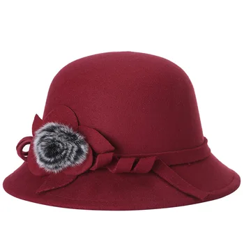 Nauja Rudens Žiemos Moterų Fedoras Dirbtiniais Vilnos Veltinio Moterų Skrybėlės Mados Kibiro Kraštų Gėlių Fedora Skrybėlę Kibiro Kepurę ZZ-374
