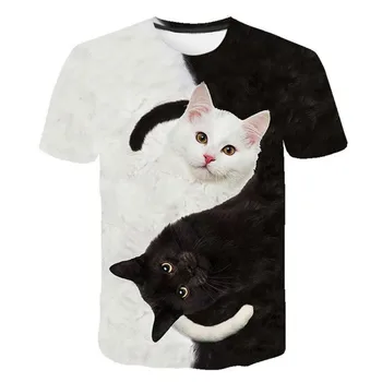Nauja vasaros gyvūnų mados gatvė, T-marškinėliai vyrams ir moterims, dvi kates 3D spausdinimo įdomu T-marškiniai, trumparankoviai streetwear