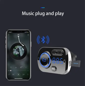 NAUJAS Automobilinis Įkroviklis, Bluetooth 5.0 FM Siųstuvas Moduliatorius Automobilinio Radijo Maitinimo Adapteris MP3 Grotuvas, Audio 