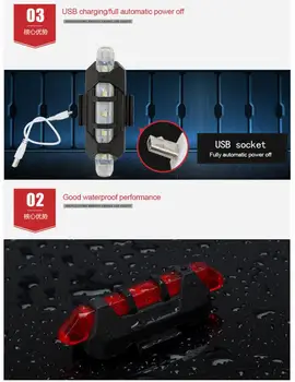 Naujas BikeTaillight 5 LED USB Įkrovimo Dviračių Saugos Įspėjimas Galinis Žibintas USB Galiniai Ryškios Dviračių Šviesos MTB Dviračių Flash Šviesos