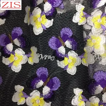 Naujas drugelių, gėlių siuvinėjimo tinklelio, nėrinių audinys, 2 spalvų platus 130cm Violetinė/Geltona Suknelė Vaikų dėvėti sijonas