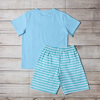 Naujas Mados Boutique Vasaros Blue Top marškinėliai Ir Dryžuotos Kelnės Dryžuotas Kišenės Ant Kūdikių Apranga, Drabužiai