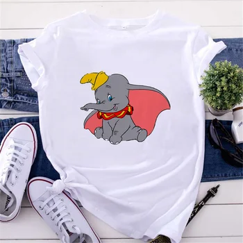 Naujas Mados Dramblys Dumbo Tshirts Grafinis Viršuje Tee Moterų Harajuku Kawaii Marškinėliai Moterims Juokingas Animacinių filmų T-shirt