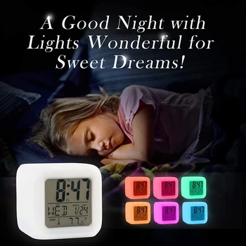 Naujas Spalvingas Žadintuvas Vaikai Vaikai Pabusti Skaitmeninis LED Nakties Šviesos Laikrodis Kelionės Didelis Ekranas Laikas/Data/Žadintuvas su Snaudimo