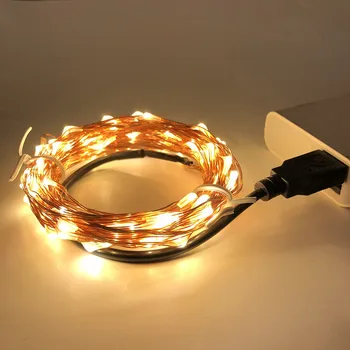 Naujas USB LED String Žibintai 5M 10M Cooper Sidabro Vielos Pasakų Garliava, Vestuvių Naujųjų Metų Kalėdų Eglutės Šventė Apdaila
