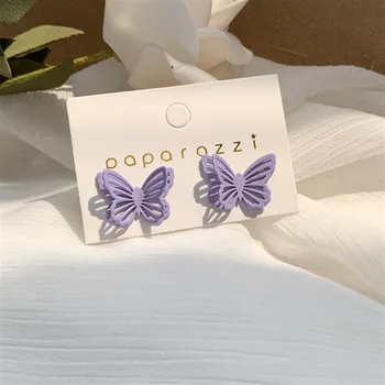 Nauji moteriški auskarai mados drugelis Geltona violetinė moterų gyvūnų saldus spalvinga stud auskarai mergaites papuošalai