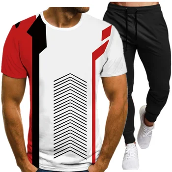 Nauji vyriški 3D spausdinimo T-marškiniai, kostiumas 2-piece vyriški sportiniai kostiumas krepšinio sporto treniruoklių trumpas rankovės + kelnės vyrų kostiumas