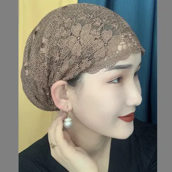 Naujo Dizaino Nėrinių Galvos Apsiaustas Moterų Musulmonų Turbaną Bžūp Islamas galvos Apdangalai Moteriška Skarelė variklio Dangčio Vėžio Chemo Skrybėlę