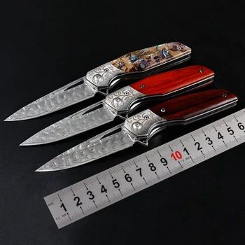Nemokamas pristatymas aštrių Damasko plieno grotelės kempingas įrankių sulankstomas peilis Trijų tipų rankenomis, lauko savigynos peilis