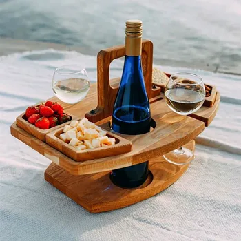 Nešiojami Mediniai Lauko Iškylų Stalo Vyno Lankstymo Paplūdimio Stalo Užkandžių Sūris Dėklas