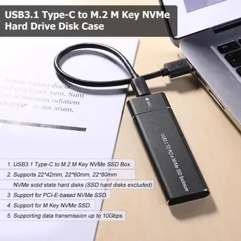 NVME SSD Talpyklos, M. 2 NVME į USB C Adapteris su juodos, USB 3.1 Gen 2 (10 Gbps) Samsung 960/970 EVO/PRO M2 PCIE SSD