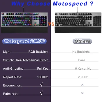 Originalus Motospeed CK108 Mechaninė Klaviatūra, Žaidimų Laidinio 104 Klavišą RGB Apšvietimu mėlyna jungiklio Apšvietimas Gamer PC desktop hebrajų