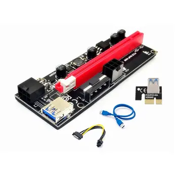 PCI-E Riser 009S 1X 16x Extender PCI-E USB Stove 009S Dual 6Pin SATA Adapterio plokštę 15pin už BTC Miner r USB 3.0 Grafika Kortelės