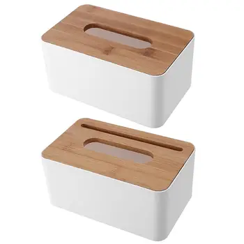 Plastikiniai, Baltos spalvos Audinio Dėžutė su Bambuko Medinės Padengti Telefono Lošimo Namų Virtuvėje Servetėlės Konteinerių Organizatorius Saugojimo Priedai