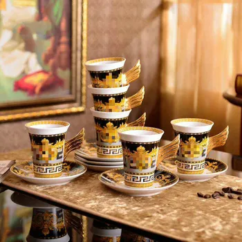 Prabangus Porceliano Kavos Puodelį, Nustatyti Europos Stalo Paslaugos Lėkštę ir Puodelį Juodos Arbatos Aukso Kaulų Kinija Tipo Funkcija