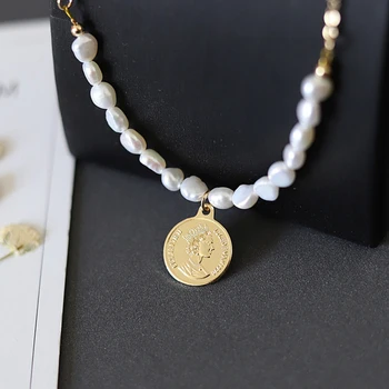 Prancūzijos Derliaus Baroko Karoliai Nereguliarus Gėlavandenių Perlų, Aukso chromu padengtas Grandinės Karoliai Portretas Žavesio Moterų Mados Juvelyrika