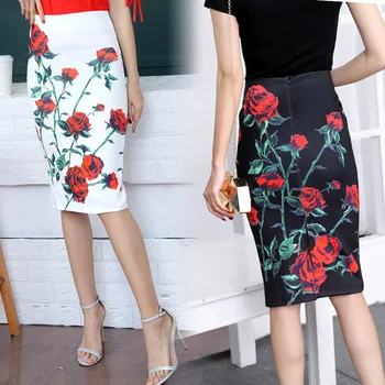 Primavera Oficina Faldas de las mujeres impreso W36 Midi falda lápiz de cintura alta elegante Gėlių Faldas dulces cinturón