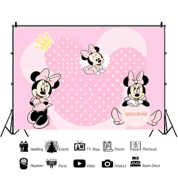 Pritaikoma Minnie Mouse Baby Shower Fotografijos Fonas Vaikams Gimtadienio Foto Fone Šalis Dekoro Merginos Backdrops