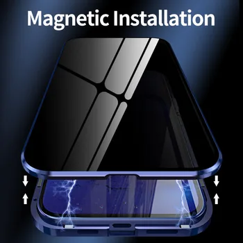 Privatumo Metalo Magnetinių Grūdintas Stiklas Telefono dėklas Skirtas iPhone 12 11 Pro XR XS MAX Mini 6S 8 7 Plius Magnetas Antispy Apsauginis Dangtelis