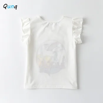 Qunq Balta Mergaičių marškinėliai 2021 Naujas Vasaros Animacinių filmų Vienaragis Vaivorykštės Vaikai Marškinėliai Mergina 2 3 4 5 6 Metų Bamblys Vaikų Viršūnes Tees
