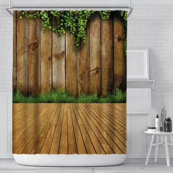 Retro stiliaus medinės durys dušo užuolaidos vonios užuolaidų audinys atsparus vandeniui poliesterio diržo kablys, užuolaidų, namų puošybai