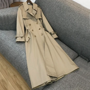 Rusijos Stiliaus Moterų Ilgos Tranšėjos Paltai Aukščiausios kokybės negabaritinių medvilnės paltai Abrigos Mujer Rudenį, Pavasarį Viršutiniai drabužiai Negabaritinių