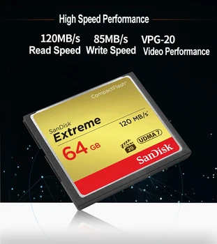 Sandisk Compact Flash CF Atminties Kortelė 32GB 64GB 128GB High Speed Extreme Compactflash UDMA7 VPG-20 Full HD Video DSLR Fotoaparatas