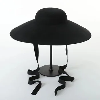 Senovinių Prabangių Skrybėlių Britų Elegantiškas Dome Vilnos Mados Modelis Rodo, Juodojo Kaspino Atsitiktinis Fedoras Bžūp Moterų Black Hat Sombrero Mujer
