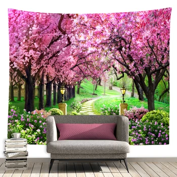 SepYue Cherry Blossom Avenue Kabinti Kraštovaizdžio Gobelenas Namų svetainė, Miegamasis Bendrabučio Sienų Dekoras