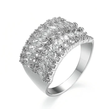 Sidabro Spalvos Unikalaus Dizaino AAA CZ Žiedas Asfaltuotas Cirkonis Kelių sluoksnis pločio žiedas Mados Moterų Vestuvinį Žiedą, Šaliai, Papuošalai, Dovana