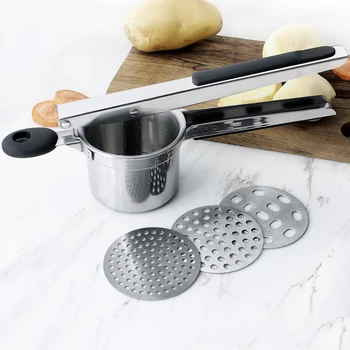 Silikoninė rankena bulvių švīts, nerūdijančio plieno, sutrintų bulvių koše vaisių ir daržovių sulčiaspaudė squeezer virtuvės įrankis